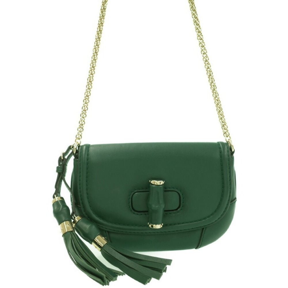 Gucci Chain Shoulder Bag Green Bamboo
